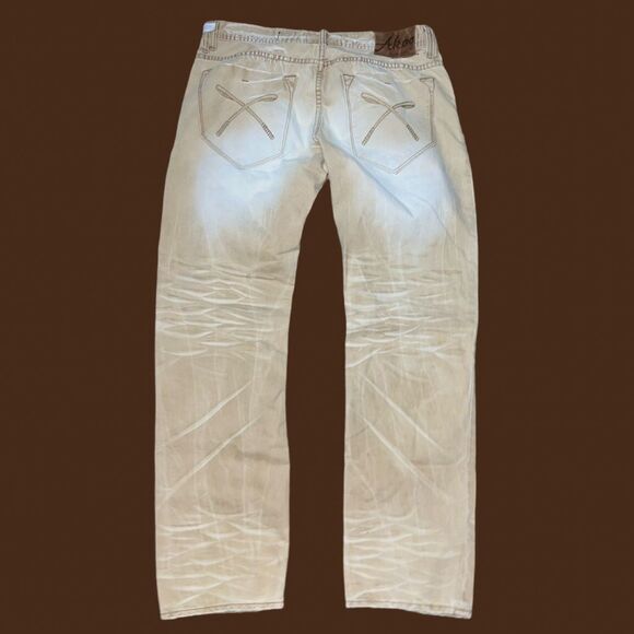 Men’s AKOO Distressed Cotton Straight Leg Denim Tan Jeans Size 38x31 - Picture 5 of 8